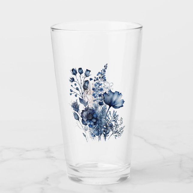Copo De Pint Buquê de flores silvestres do estilo Delft azul e  (Frente)