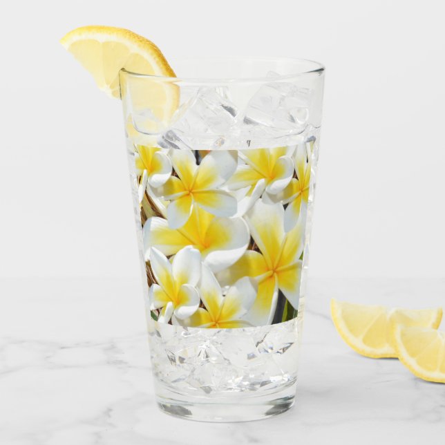 Copo De Pint Buquê de Frangipani Amarelo, Vidro de Bebida (Gelo frontal)