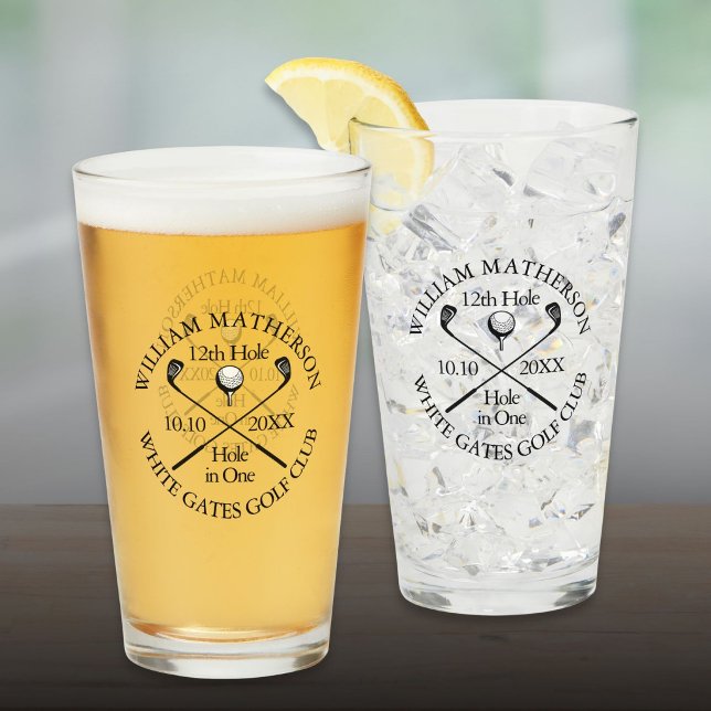 Copo De Pint Buraco de Golfe Personalizado em Um Moderno Clássi (Personalized Golf Hole in One Modern Classic Glass)