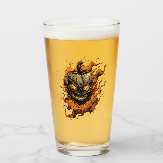 Copo De Pint Cabeça de Abóbora Assustadora (Frente (Preenchido))