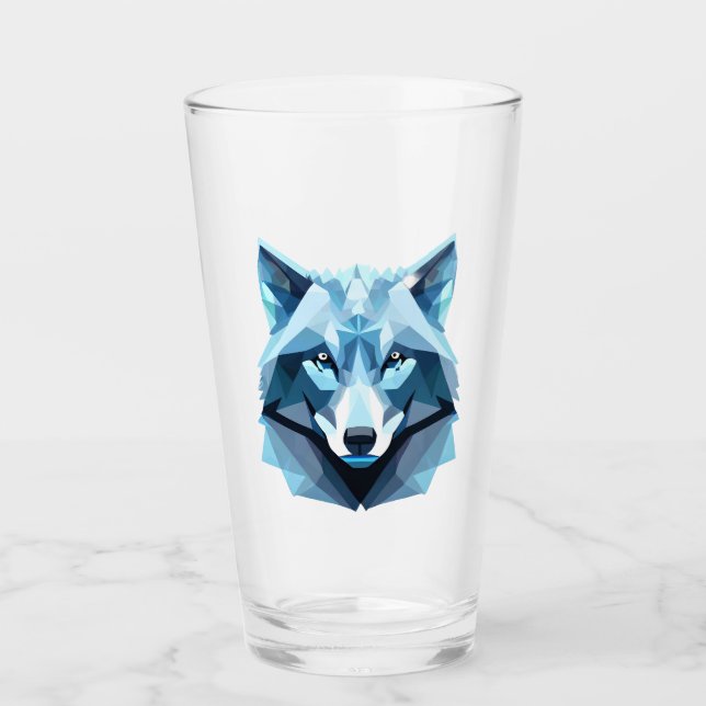 Copo De Pint Cabeça de Lobo Geométrico Azul (Frente)