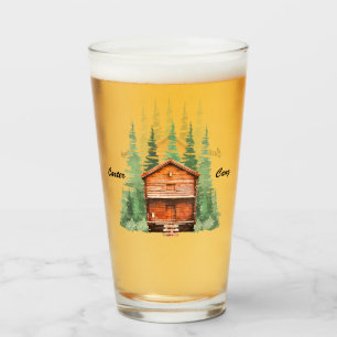 Copo De Pint Cabine de Log com Árvores Evergreen