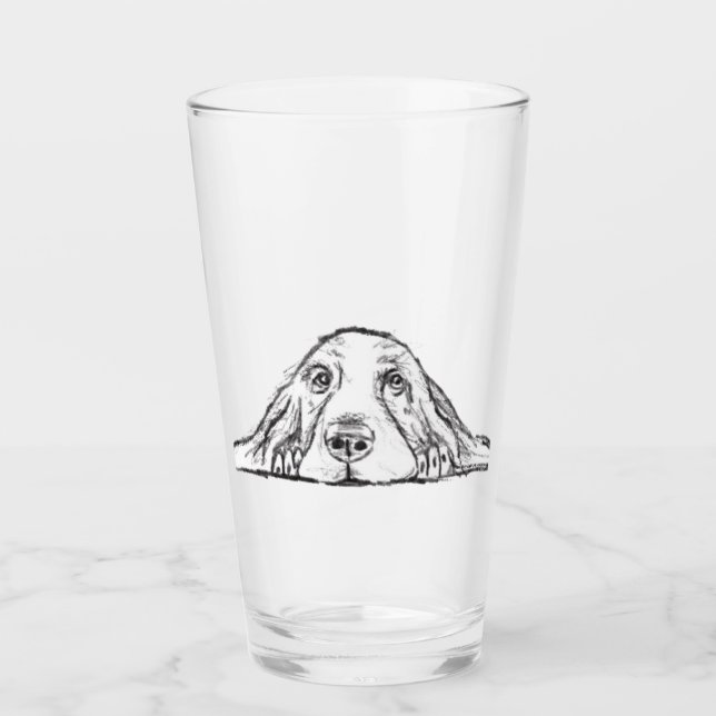 Copo De Pint cachorro basset hound preto branco simples olhos d (Frente)