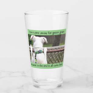 Copo De Pint Cachorro Branco Bonito Olhando para a grama de out
