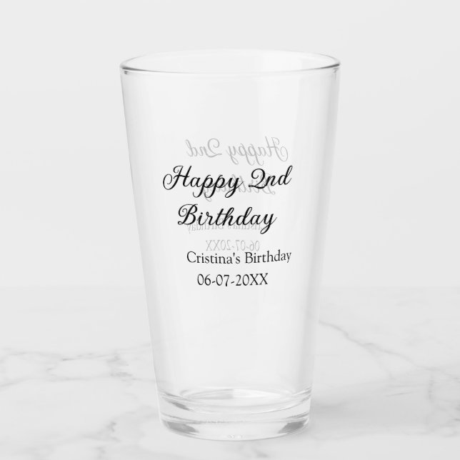 Copo De Pint caligrafia simples segundo aniversário feliz mínim (Frente)