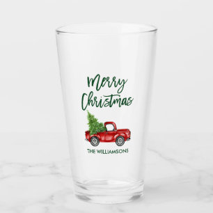 Copo De Pint Caminhão de Vintage do Escovo Verde de Natal