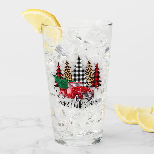 Copo De Pint Caminhão e árvores de Natal (Gelo frontal)