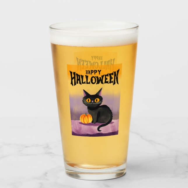 Copo De Pint Camisa de Gato Feliz de Halloween (Frente (Preenchido))
