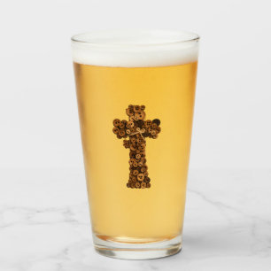 Copo De Pint caneca de vidro com botão de madeira cruz cristã f