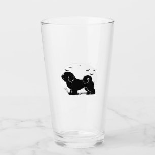 Copo De Pint Cão Lowchen � Silhueta da Lua de Halloween Camiset