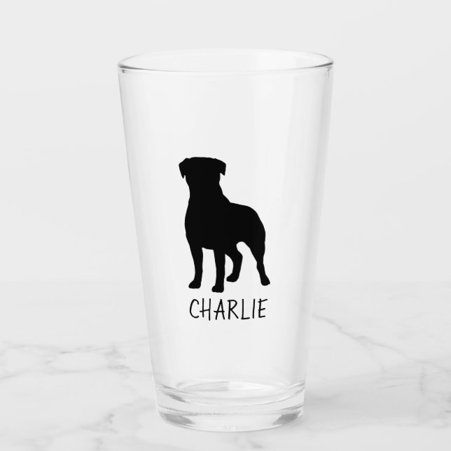 Copo De Pint Cão Rottie personalizado silhueta de Rottweiler (Frente)