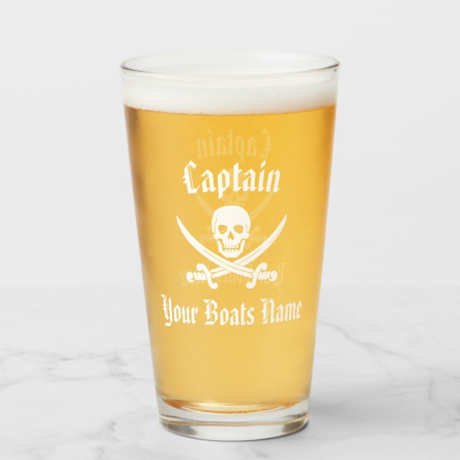 Copo De Pint Capitão pirata e nome do barco (Frente (Preenchido))