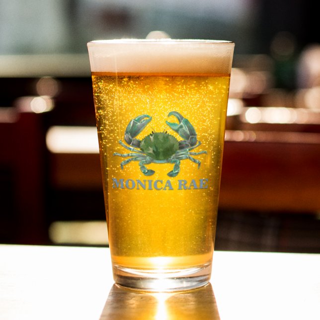 Copo De Pint Caranguejo Azul Crustáceo Monograma nome (Criador carregado)