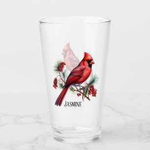Copo De Pint Cardeal natalino festivo adiciona nome aquarela