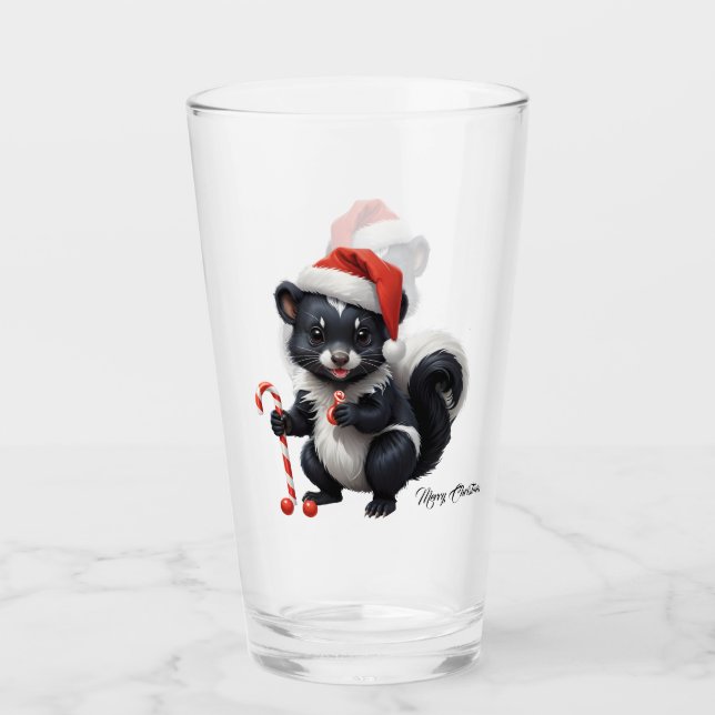 Copo De Pint Cartoon de Skunk de Natal bonito (Frente)