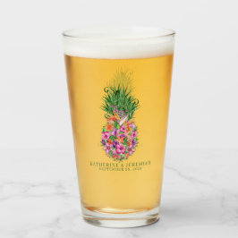Copo De Pint Casamento de Aquarela Tropical Floral de Abacaxi