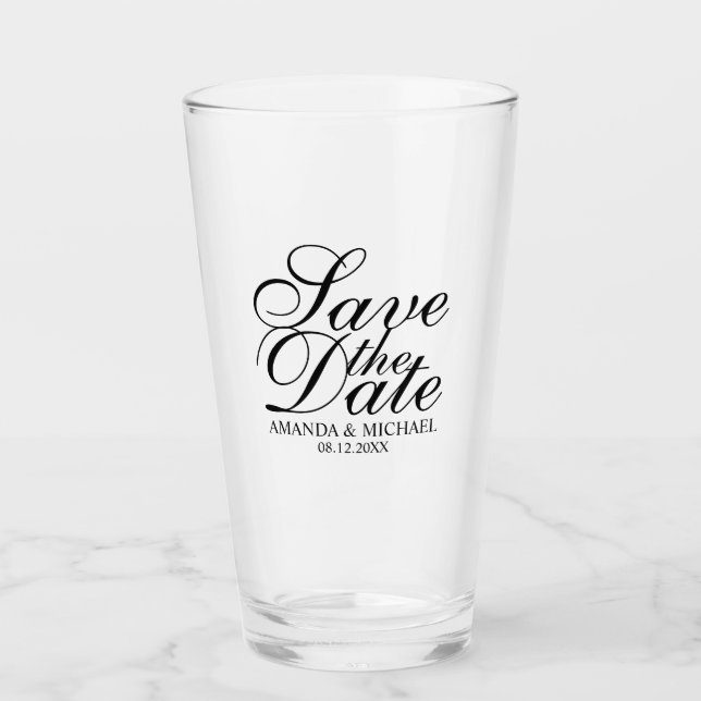 Copo De Pint Casamento de Script Elegante Salvar a Data (Frente)