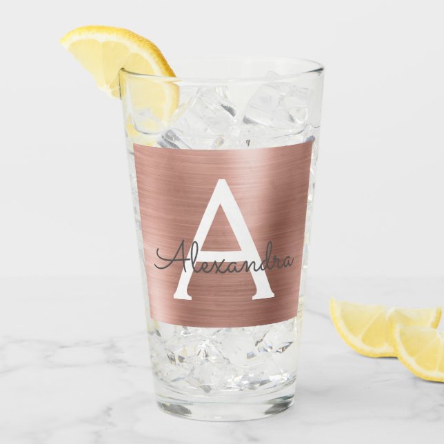 Copo De Pint Casamento Dourado de Folha Metálica Rosa Rosa Rosa (Gelo frontal)