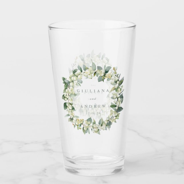 Copo De Pint Casamento Elegante de Snowberry+Eucalyptus Wreath (Frente)