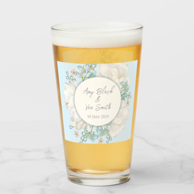 Copo De Pint Casamento Floral Azul Tulip (Frente (Preenchido))