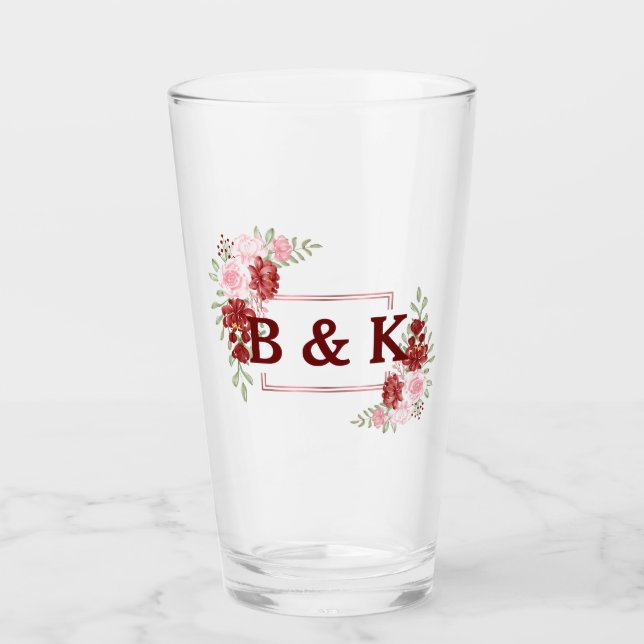 Copo De Pint Casamento Floral de Borgonha e Rosa (Frente)