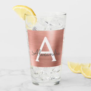 Copo De Pint Casamento metálico Dourado do monograma da folha