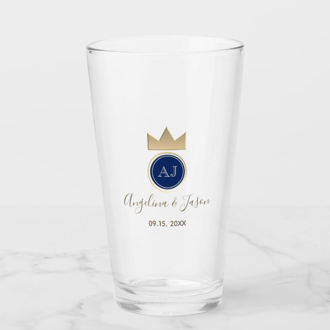 Copo De Pint Casamento Monograma Azul Real (Frente)