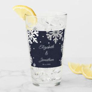Copo De Pint Casamento no inverno marinho Azul Flocos de Neve