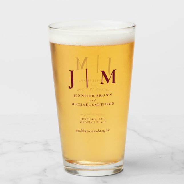 Copo De Pint Casamento Simples Moderno Mínimo Vermelho Burgundy (Frente (Preenchido))