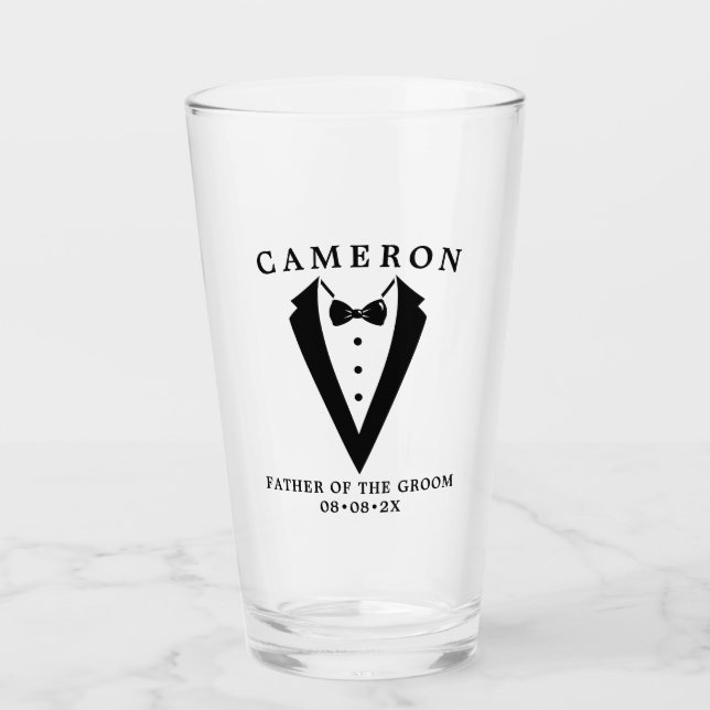 Copo De Pint Casamento Tuxedo Personalizado Padre do Horário (Frente)