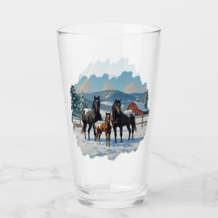 Copo De Pint Cavalos de Appaloosa Pretos numa Fazenda no invern