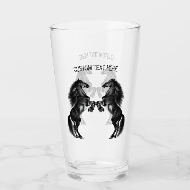 Copo De Pint Cavalos Pretos Selvagens Vermelhos - Adicione Seu  (Frente)