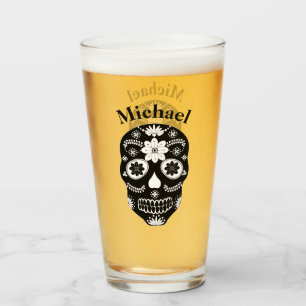 Copo De Pint Caveira de Açúcar Mexicana Preta e Branca 2 Com No