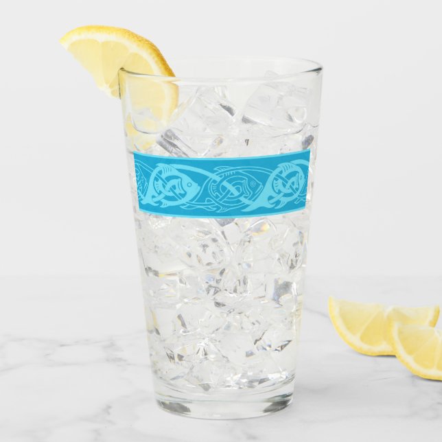 Copo De Pint Celtic Knotwork Fish in Blue (Gelo frontal)