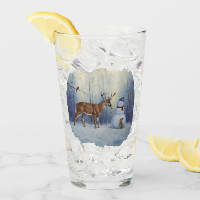 Copo De Pint Cena de Férias de Inverno Deer e Happy Snowman (Gelo frontal)