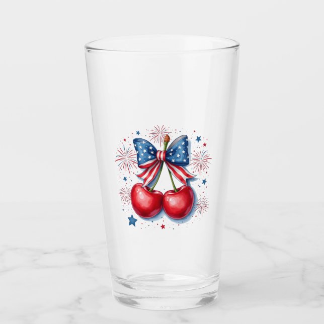 Copo De Pint Cerejas com Arco Coquette 4 de julho Americano (Frente)