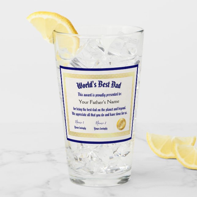 Copo De Pint Certificado de Melhor Pai do Mundo Engraçado Moder (Gelo frontal)