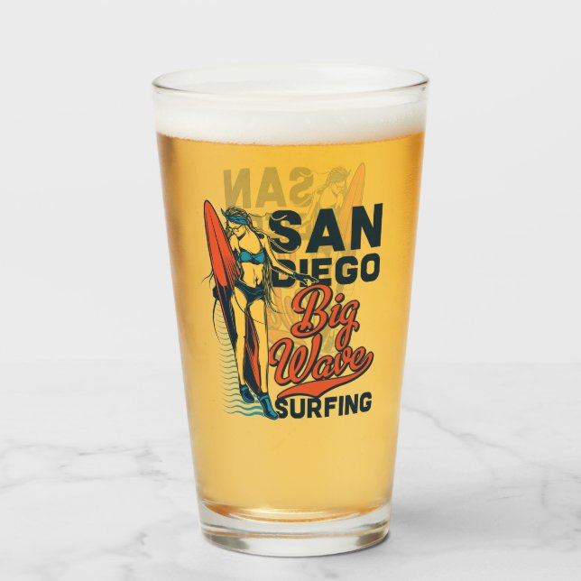Copo De Pint Cerveja de Surf Big Wave de San Diego (Frente (Preenchido))