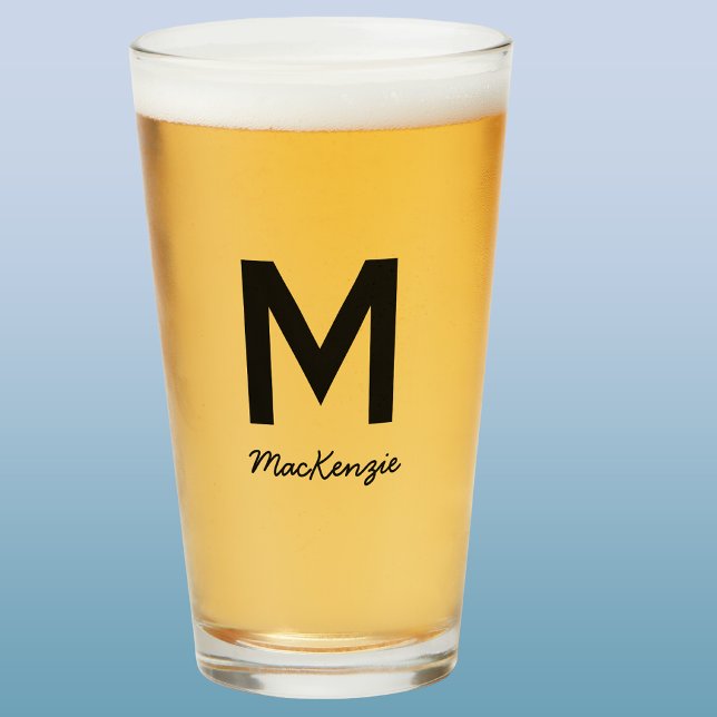 Copo De Pint Cerveja Simples Nome Monograma (Simple monogram initial custom script name personalized beer glass)