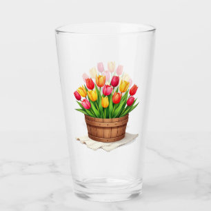 Copo De Pint Cesto de Madeira Cheio de Tulipas