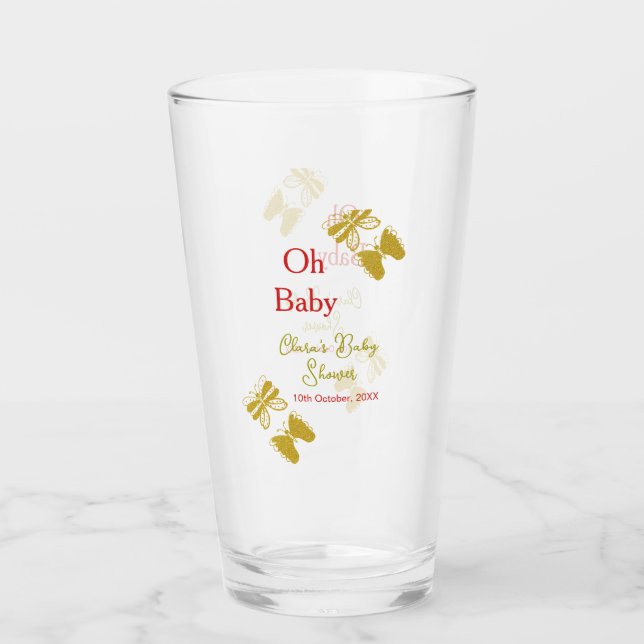 Copo De Pint chá de fraldas vermelho da borboleta ouro oh bebê  (Frente)