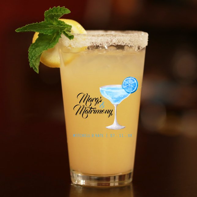 Copo De Pint Chá de Noiva Margs & Matrimony Blue Margarita (Margs & Matrimony Blue Margarita Bridal Shower Glass
)