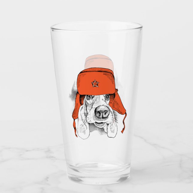 Copo De Pint Chapéu vermelho de Basset Hound | Ushanka (Frente)