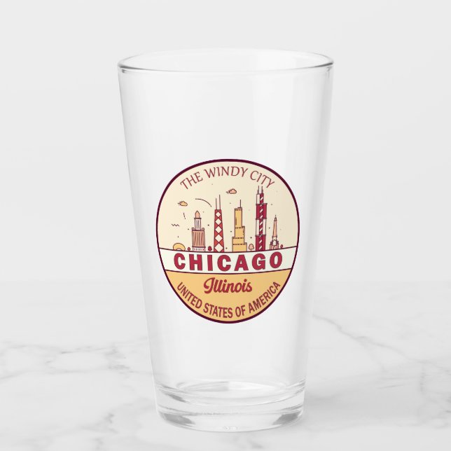 Copo De Pint Chicago Illinois City Skyline Emblem (Frente)