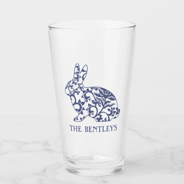 Copo De Pint Chinoiserie Bunny Rabbit Glass Tumbler (Frente)