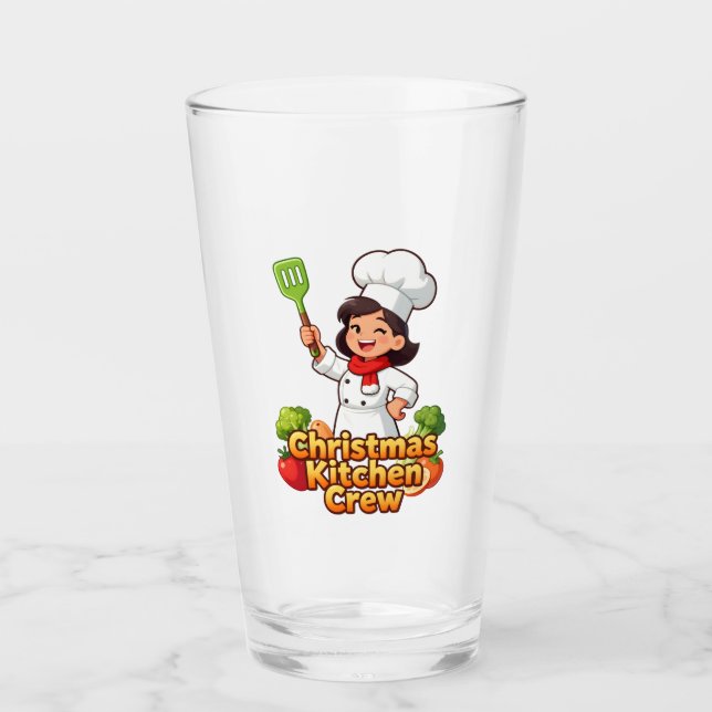 Copo De Pint Christmas Kitchen Crew Cute Holiday Glass (Frente)