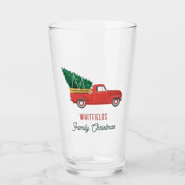 Copo De Pint Christmas Red Truck Family Holiday Custom (Frente)