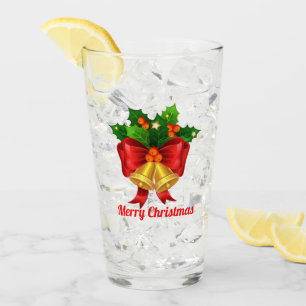 Copo De Pint Cintas de Natal e Fita Vermelha Vidro Personalizad