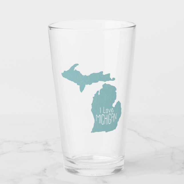 Copo De Pint Cinza Azul Eu Adoro Silhouette Michigan (Frente)