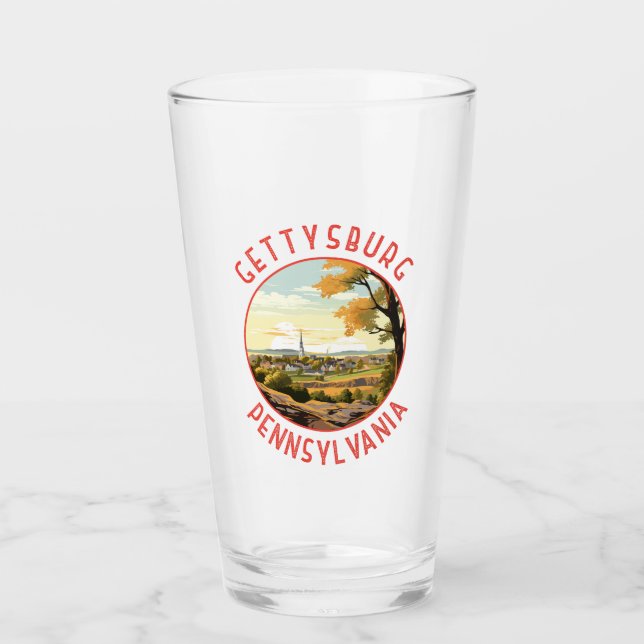 Copo De Pint Círculo Retro em Distância de Gettysburg Pensilvân (Frente)